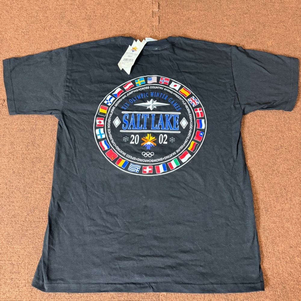 Salt Lake 2002 Olympic Winter Games T-Shirt Black Mens Large NWT‎ Circle Flags